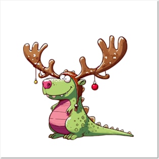 Funny Christmas Dinosaur T-Rex Posters and Art